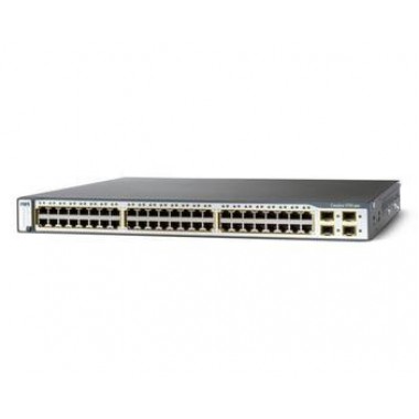 Catalyst 3750 Multilayer Switch, 48-Port 10/100, (4) SFP Ports, 32Gbps, 1RU, Standard MultiIayer Image (SMI), Basic RIP and Static Routing, Upgradeable to full Dynamic IP Routing