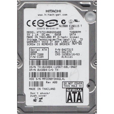 60GB SATA 7200RPM 2.5-Inch x 9.5mm 15p 1.5GB/s Hard Disk Drive HDD