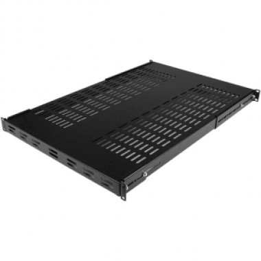 Adjustable Heavy Duty Vented Rack Mount Shelf Black 1U 19in