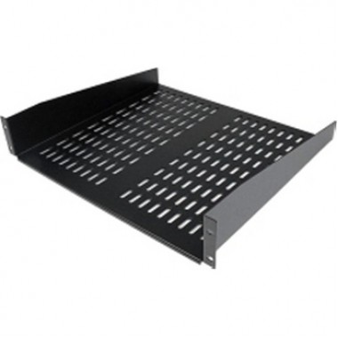 Fixed Cantilever Universal Vented Rack Mount Shelf Black 2U 16in