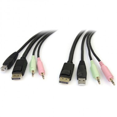 6ft 4-in-1 USB DisplayPort KVM Switch Cable with Audio & Microphone