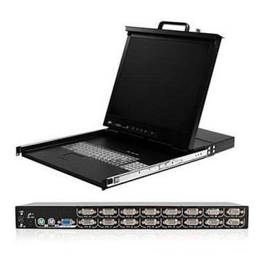 1U 19-Inch RackMount LCD Console with 16-Port KVM Switch