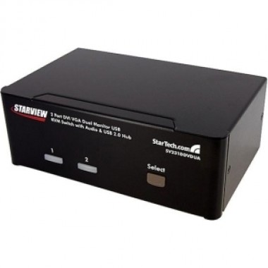 2-Port DVI VGA USB KVM Switch Dual Monitor with Audio & USB Hub